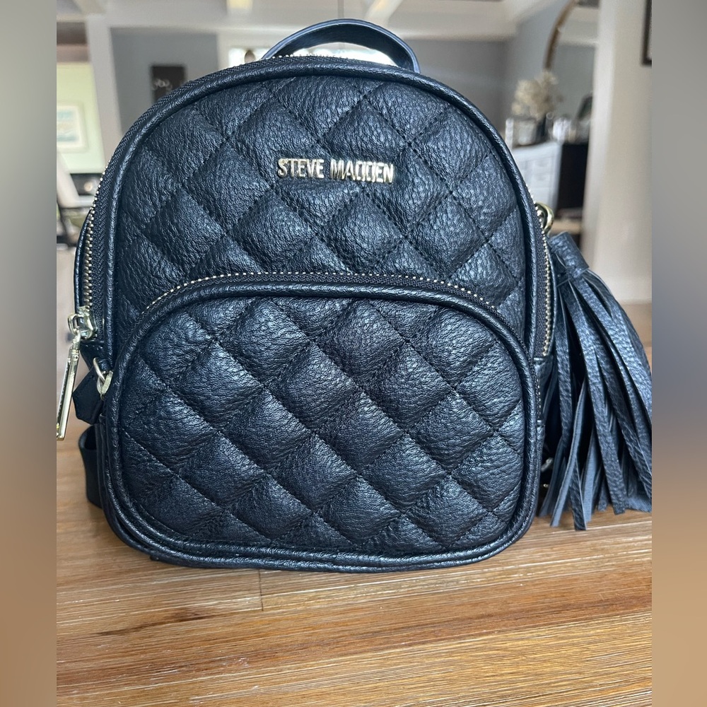 Steve Madden Black quilted mini backpack with Gold Accents